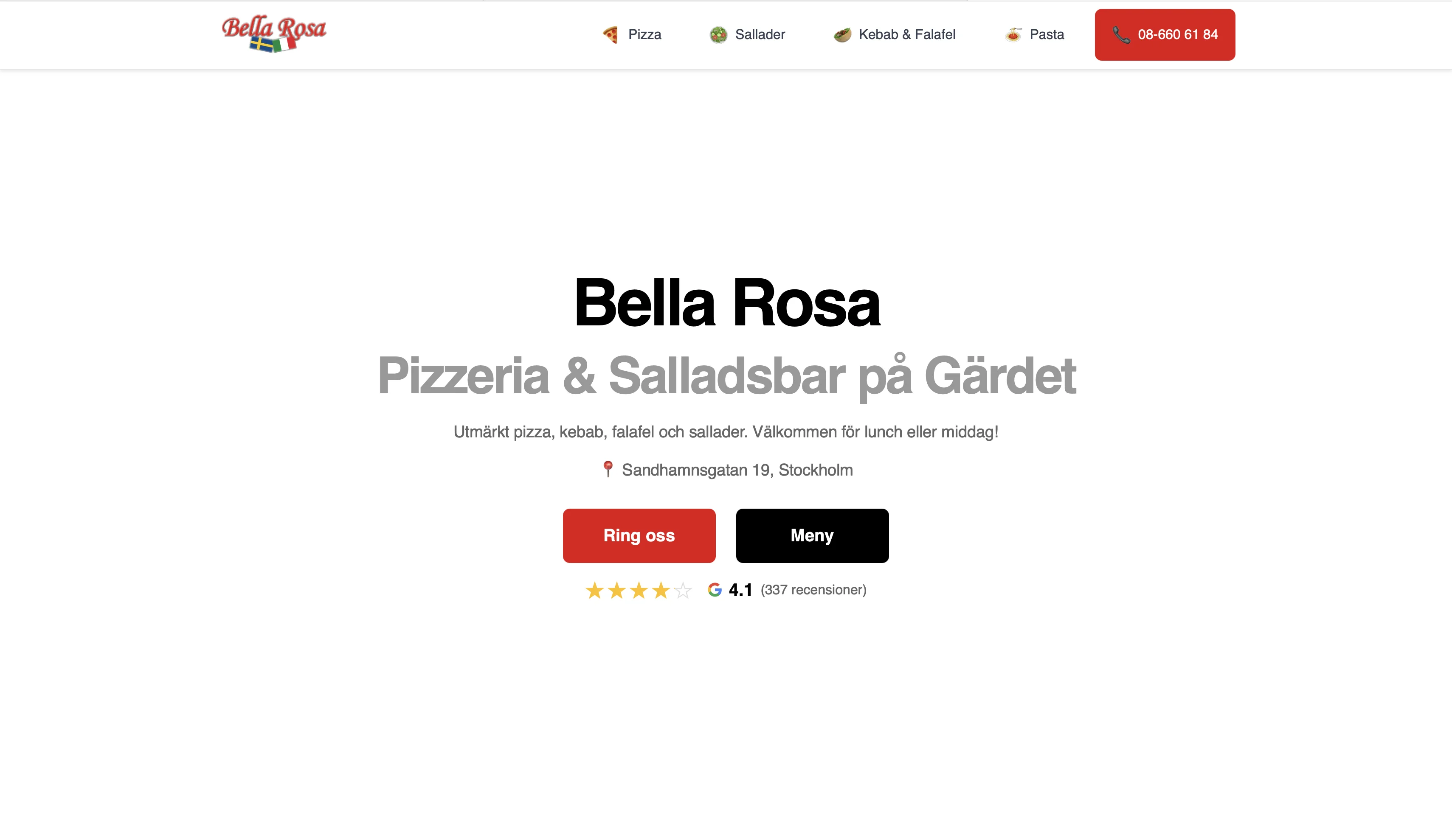 Screenshot av Bella Rosa Pizzeria